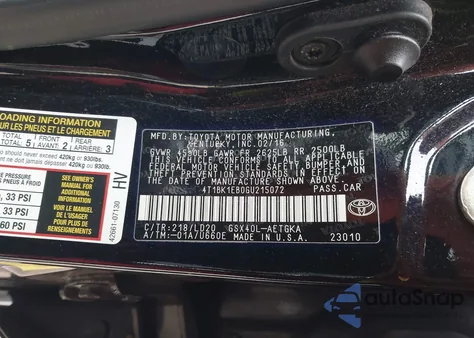 2016 Toyota Avalon Xle z USA, uszkodzony, nr VIN 4T1BK1EB0GU215072